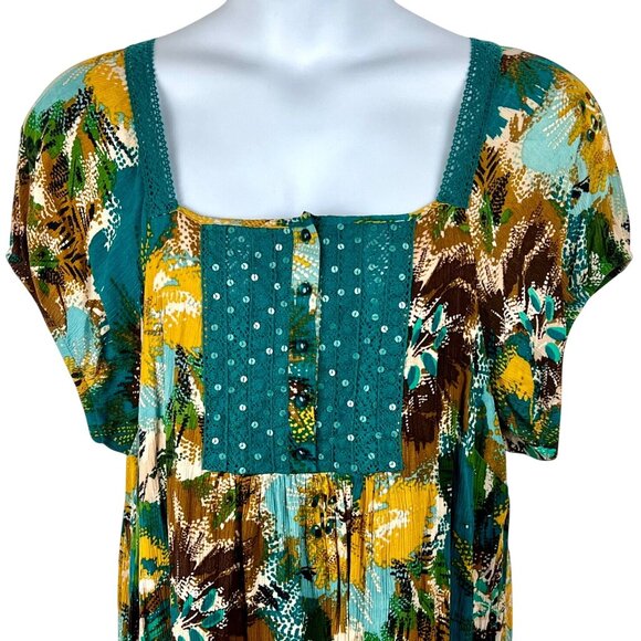 Womens Dressbarn 2X Multicolor Floral Boho Top with Sequin Details Short Sleeves - Picture 3 of 13
